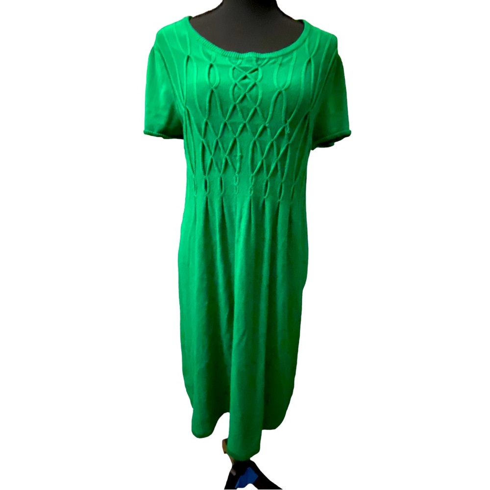 ALYX Emerald Green Knee Length Knot Shirtsleeve Sweater Dress